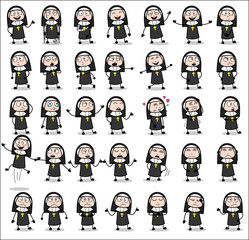 Cartoon Nun Lady Poses - Set of Concepts Vector illustrations