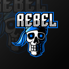 rebel pirate sport esport logo template design skull headband