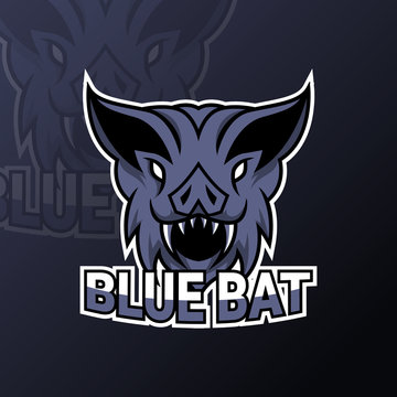 blue dark bat vampire mascot sport esport logo template