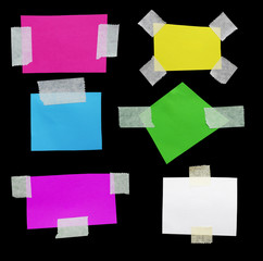 Set of torn paper texture on black background, copy space.