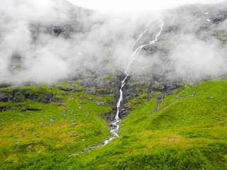 Fog on the side of a mountain..