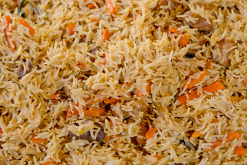 Fragrant delicious pilaf. Close-up.