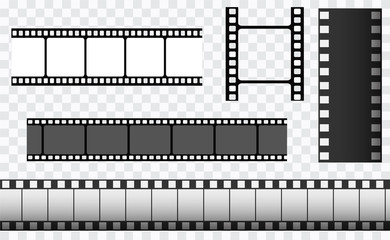 Cinema strip templates. Negative and strip, media filmstrip. Film roll, film 35mm, slide film frame set.