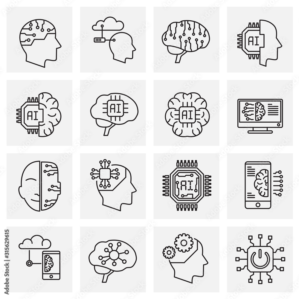 Poster ai outline related icon set on background for graphic and web design. simple illustration. internet 