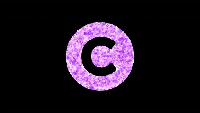 Symbol copyright shimmers in three colors: Purple, Green, Pink. In - Out loop. Alpha channel Premultiplied - Matted with color black