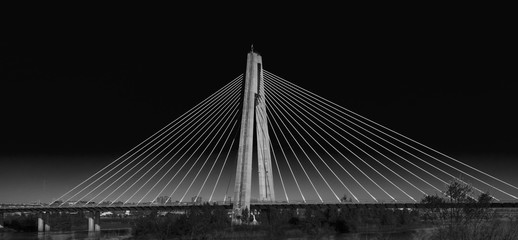 Fototapeta na wymiar Suspension bridge in Badajoz Spain. Straight lines, modern architecture