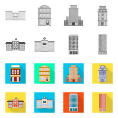 Vector illustration of municipal and center icon. Set of municipal and estate vector icon for stock.