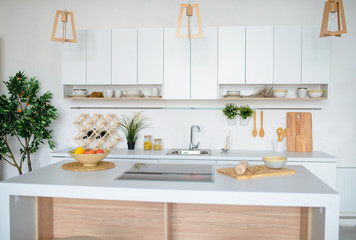 Fototapeta na wymiar white modern kitchen, interior