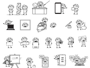 Office Guy - Set of Different Black and White Concepts Vector illustrations