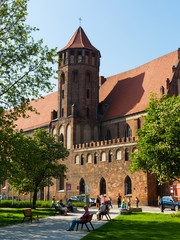 Park Swietopelka and St. Nicholas Roman Catholic Church in city  Gdansk