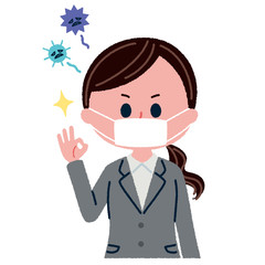 ウィルス予防バッチリな女性社員のイラスト