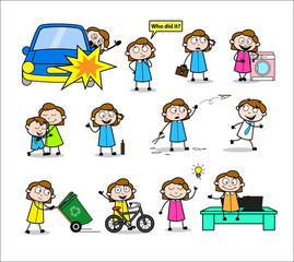 Professional Girl - Collection of Retro Concepts Vector illustrations