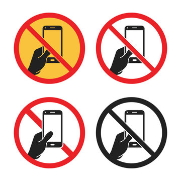 phone use is prohibited sign, no smartphone icon set