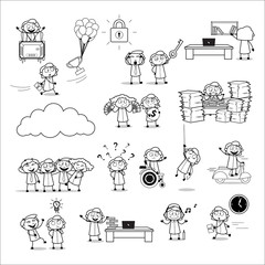 Retro Office Woman - Set of Various Concepts Vector illustrations