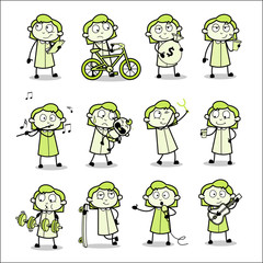 Office Female Executive - Set of Vintage Concepts Vector illustrations