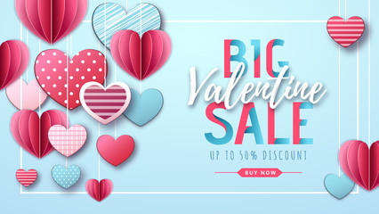 Fototapeta na wymiar Happy Valentine`s day background with love hearts. Valentine`s day sale poster