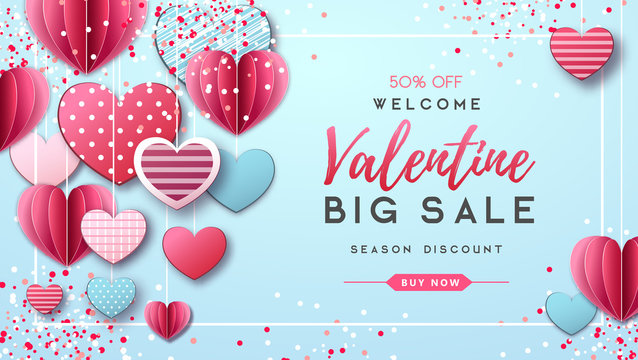 Happy Valentine`s Day Background With Love Hearts. Valentine`s Day Sale Poster