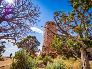 Grand Canyon National Park Desert View Tower, Arizona, steep-sided canyon carved by Colorado River...