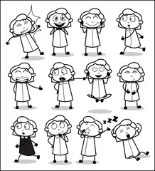 Drawing Art of Office Girl - Set of Concepts Vector illustrations