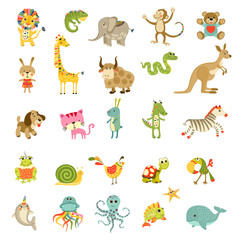 Naklejka premium Vector cartoon animals set. Cute isolated animals collection.