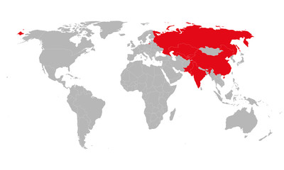 SCO countries map highlighted on world map. Shanghai Cooperation Organisation.