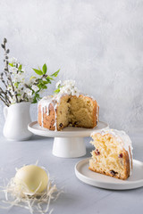 Spring composition of Easter cake. Holidays breakfast.
