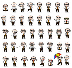 Collection of Old Boss Poses - Set of Concepts Vector illustrations