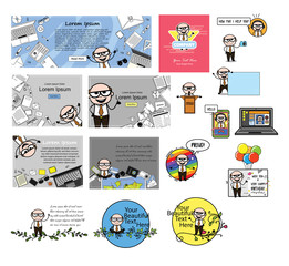 Cartoon Old Boss - Set of Different Concepts Vector illustrations