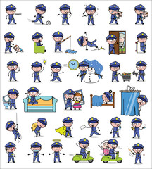 Comic Policeman Cop Character - Set of Concepts Vector illustrations
