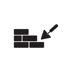 Brickwork and trowel icon, logo. Vector flat illustration.