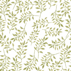 Seamless floral pattern with green leaves. Watercolor