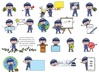 Policeman Cop Character with Various Concepts - Set of Different Vector illustrations