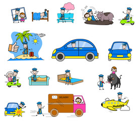 Cartoon Postman Character - Collection of Concepts Vector illustrations