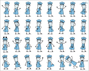 Various Vintage Postman Poses - Set of Concepts Vector illustrations