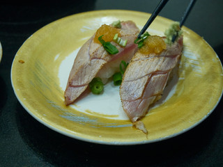 Sushi on plate in restaurant Japan