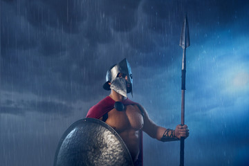 Spartan warrior with spear and shield.