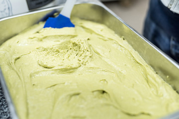 pistachio paste macro detailed texture.Blurred image. Components for cooking