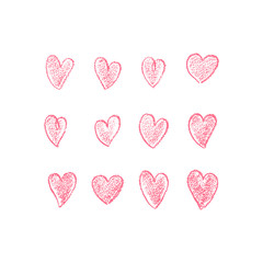 Set of hand drawn hearts. Vector illustration.
