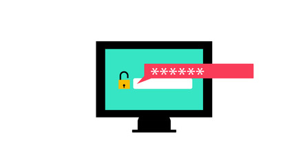  Laptop with password notification and lock icon 
