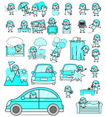 Various Cartoon Young Teen Character - Set of Vintage Concepts Vector illustrations