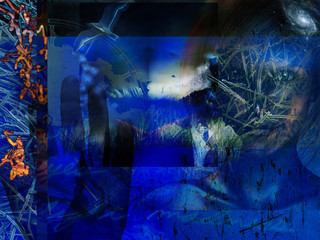 Modern Art. Grunge Blue Abstract with Woman
