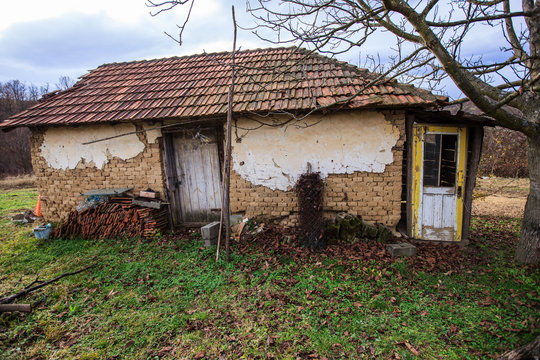 Old abandoned rural farmhouse ruin
