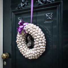 Traditional Easter eggs on the entry door