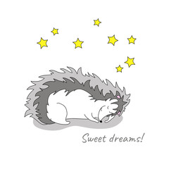 vector funny cartoon sweet dreams word sleeping  hedgehog animal on white childish pattern