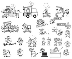 Retro Drawing Concepts of Cartoon Vendor - Set of Concepts Vector illustrations