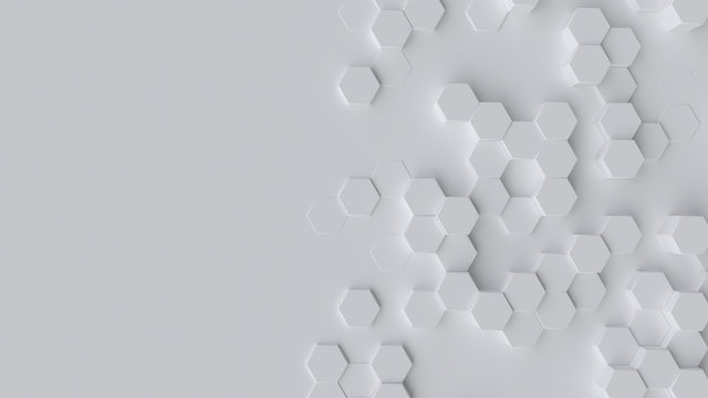 Grayscale background with hexagon pattern - 3D Rendering © crevis