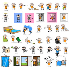 Various Cartoon Thief - Set of Concepts Vector illustrations
