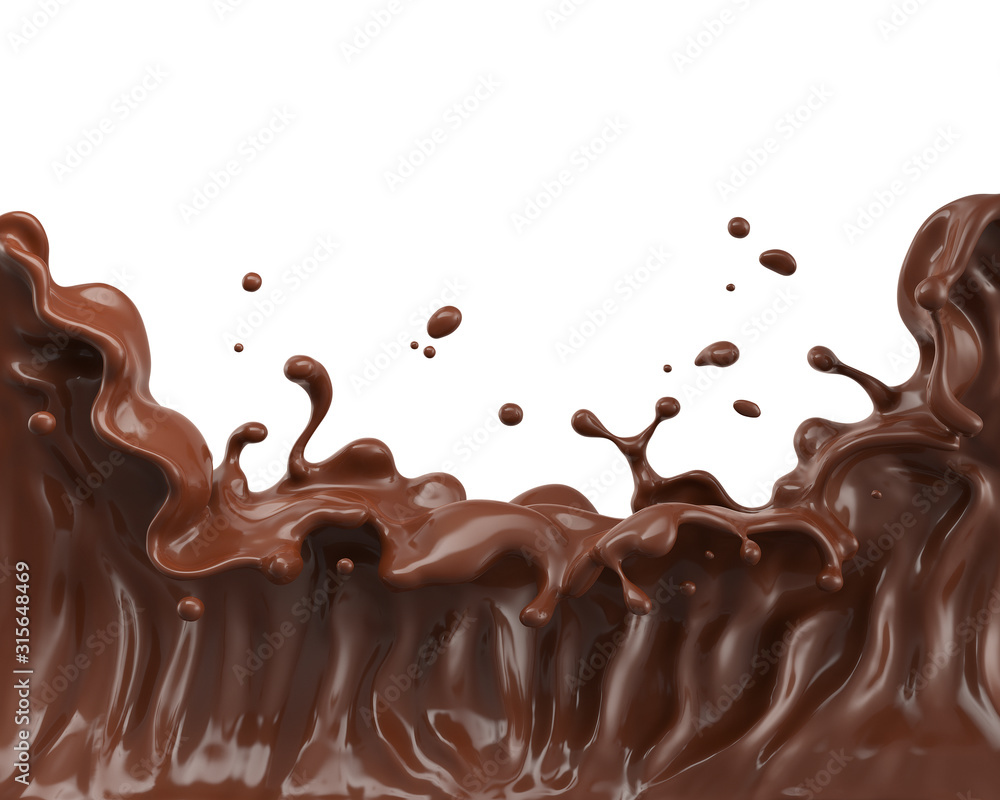 Poster splash of chocolate background isolated on white background 3d rendering.