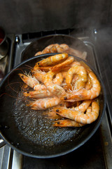 cooking shrimp cocktail with sauce in a restaurant, ready meal