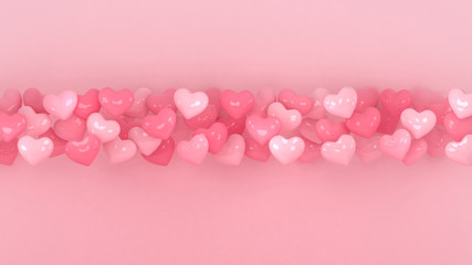 Hearts background. Valentines day wallpaper. 3d illustration. Love, wedding, engagement, marriage celebration. Romantic poster. Pastel pink love.